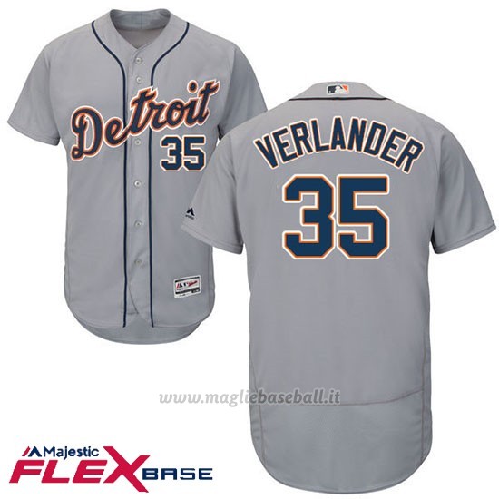 Maglia Baseball Uomo Detroit Tigers Justin Verlander Autentico Collezione Flex Base Grigio